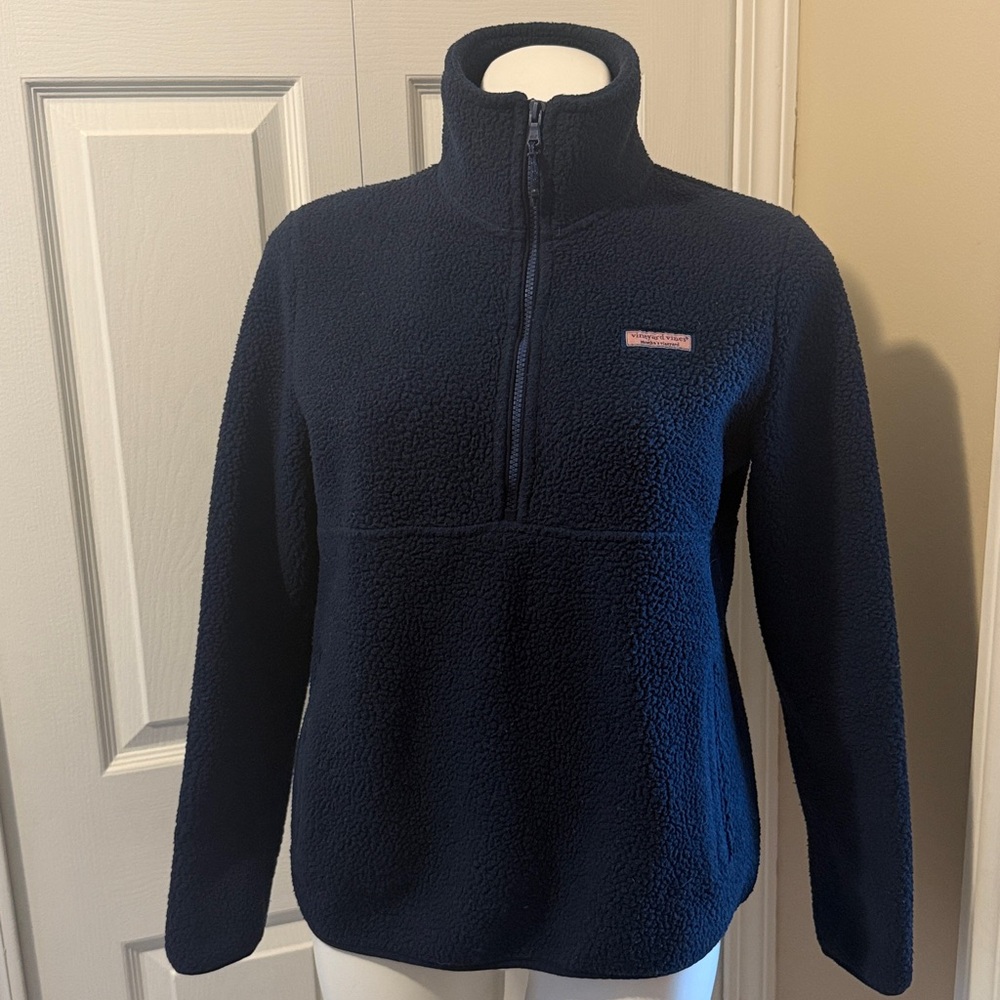 Vineyard Vines Women's Dark Blue Teddy QuarterZip Pullover SweatShirt, Size S